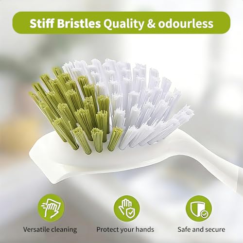 Dish Brush Scrub Brush with Handle - 3 Pack Stiff Bristles Dish Scrubber for Cleaning Dishes, Pots, Pans, Sink, Cast Iron - Hard Bristles,No Residue