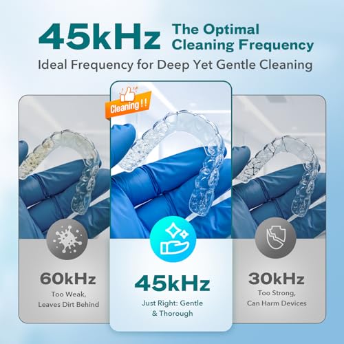 Dental Ultrasonic Retainer Cleaner Machine - 45kHz Dental Cleaning Pod with 4 Modes, Digital Timer & 200ML Capacity for Denture, Mouth Guard, Aligner, Night Guard, Braces, Toothbrush Head & Jewelry
