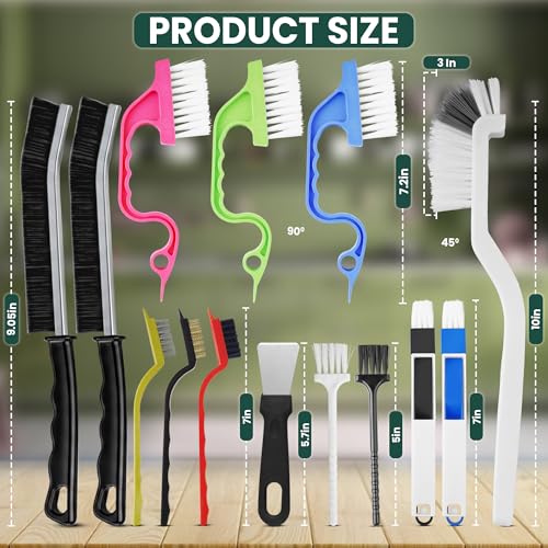 14 Pcs Crevice Cleaning Brush Set – Hard Bristle Cleaning Tools for Grout, Tile Floors, Gaps & Narrow Spaces – Multi-Purpose Grout Scrub Brush for Cleaning Bathroom, Shower, Window Tracks, Kitchen
