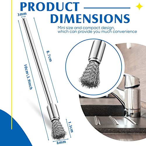 Lounsweer 10 Pcs Wire Brush Extended Cleaning End Brushes Pen Wire Scrub 3 mm Mandrel Rust Paint Removal Bits Polishing Rotary Tool Accessories, 6 mm End Scrub(Stainless Steel)