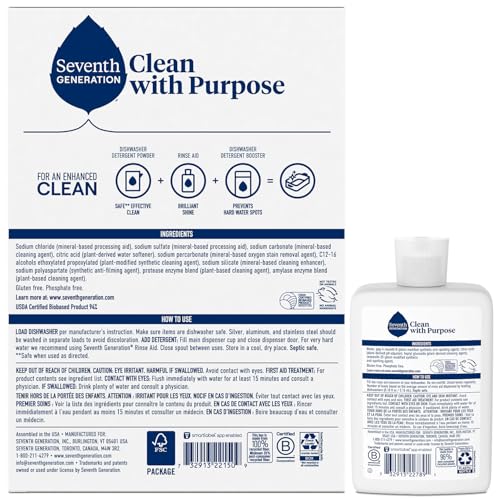 Seventh Generation Dishwasher Detergent Powder 2-Pack + Rinse Aid, Free & Clear, Biodegradable, Plant-Based & Fragrance-Free, Septic Safe