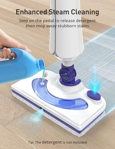 Steam Mops for Floor Cleaning, 1300W Floor Steamer with Detergent Chamber, 25S Heat Up, Lightweight Steamer for Cleaning with 2 Washable Pads, Safe for Tiles, Upholstery, Carpet, Hardwood
