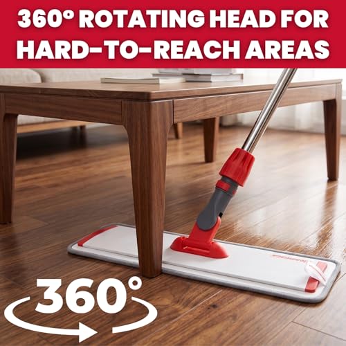 GleamGaGa Professional Microfiber Flat Mop for Floor Cleaning, 62" Stainless Steel Handle, 4 Reusable Machine Washable Mop Pads for Wet & Dry Mopping on Hardwood, Laminate, Vinyl & Tile Floors