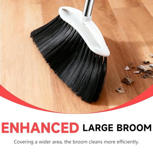 EZKEY Heavy Duty Broom, 54-inch Adjustable Long Handle Angle Brooms Large Brooms for Sweeping Indoor and Outdoor Commercial Broom for Home Kitchen Patio Garage Porch Courtyard Classroom, White