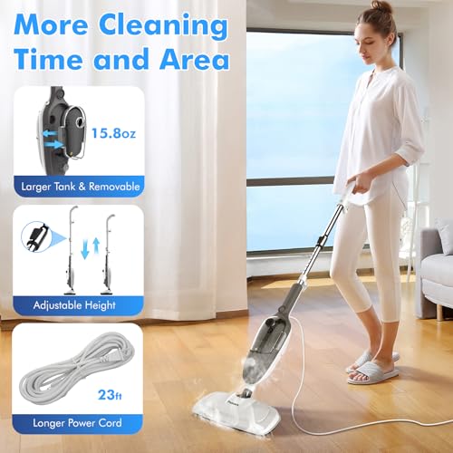 Poazork Steam Mop - All-in-one Detachable Floor Steamer with 11 Accessories, Multipurpose Steamer for Hardwood Floors, Clothes,Windows,Tiles,Carpet, Powerful Handheld Steam Cleaner for Home Use