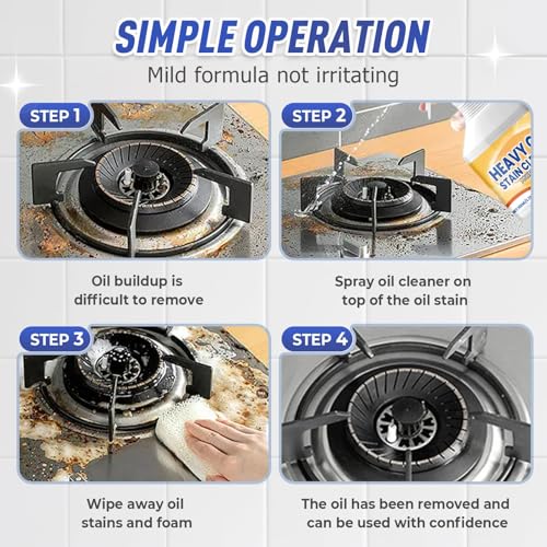 Kitchen Heavy Oil Cleaner Spray,3.38 Oz All Purpose Kitchens Heavy Oil Cleaning Agent, Grease Remover,Kitchen Degreasing Cleaning Spray for Stove,Oven,Dishwasher,Appliances (1PC With 2 Sponge)