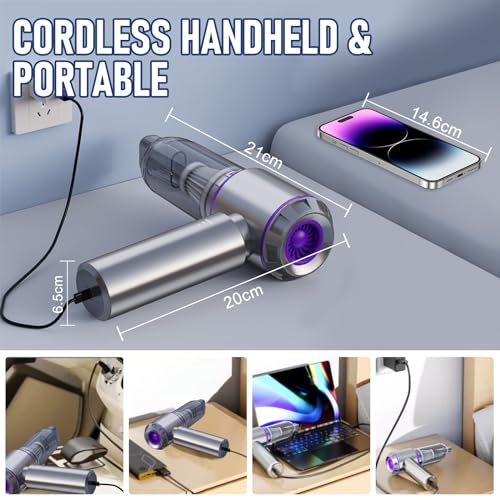 houscly Car Vacuum Portable Cordless 20000PA High Power 4-in-1 Compressed Air Duster & Air Blower & Pump Hand Held Vacuum with Brushless Motor for Car, Home, Office,Camping Ideal Gifts for Men & Women