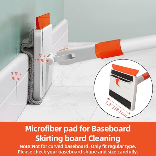 Baseboard Cleaner Tool with Handle, Extendable Long Handle Baseboard Cleaning Duster with Reusable Pads for Floorboard, Ceiling Fan Blade Cleaner Duster (Gray)