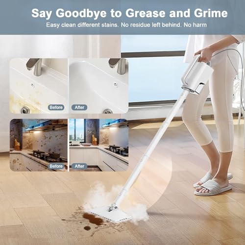 6-in-1 Steam Mop, 1200W Rotated Steam Cleaner for Home, 2 Modes, 400ML Removable Tank, 23FT Power Cord, 2 Pads, Multi-Surface Steamer for Hard Floor, Laminate Floor, Tiles Cleaning (Lily White）