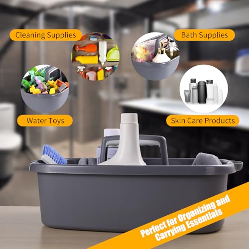 Omirome 2-Pack Large Gray Cleaning Caddy for Cleaning Supplies with Handle - Portable Plastic Tote Organizer for Shower, Bathroom, Kitchen, Under Sink Storage