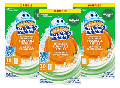 Scrubbing Bubbles Fresh Brush Flushable Refills - Citrus Action Scent - 10 Count Flushable Refills Per Box - Pack of 3 Boxes