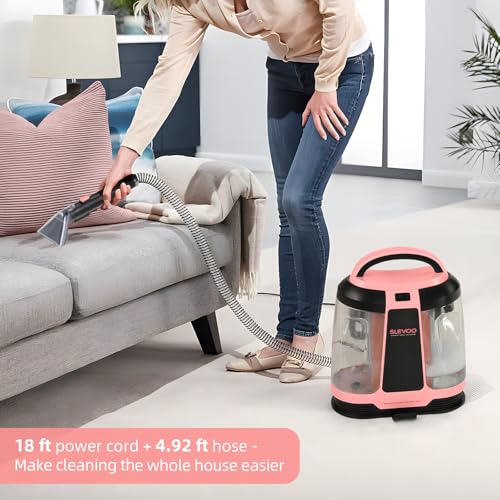 Slevoo 450W Portable Carpet Cleaner Machine with 1 Bottle Cleaning Solutions, Strong Suction Upholstery and Furniture Cleaner for Cleaning Stairs, Car Interiors, for Pet Footprint, Dust, Oil