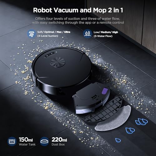 UMMUND Robot Vacuum and Mop Combo, 8000Pa Strong Suction 2 in 1 Vacuum Robot with Mopping, with Schedule, Wi-Fi/App/Remote, Self-Charging, Slim, Ideal for Hard Floor, Pet Hair, Low-Pile Carpet