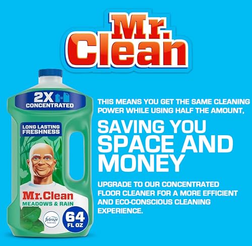 Mr Clean Multi Purpose Meadows Rain Liquid Cleaner Professional Household Non-Toxic Hardwood Floor Cleaner, 64 Ounce, New & Improved 2X Concentrated Solution