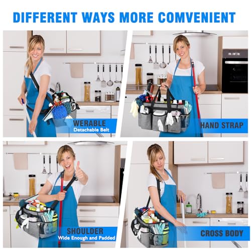 Shupaii Wearable Cleaning Caddy Bag, Cleaning Caddy Supplies Organizer with Handles for Cleaners & Housekeeper, Under Sink & Car Cleaning Tool Organizers Bag with Adjustable Shoulder Strap&Waist Belt