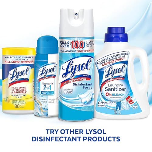 Lysol Disinfectant Spray, Household Cleaning Supplies, Disinfecting Multi-Purpose Room Spray, Antibacterial Sanitizer, Deodorizer, Kills Hantavirus, Crisp Linen, 12.5 Fl Oz (Pack of 2)