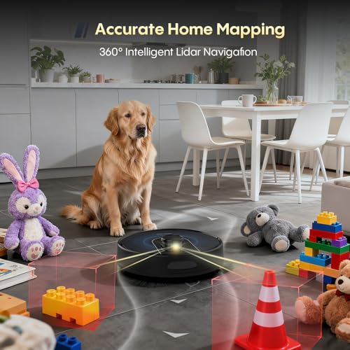 Bagotte Robot Vacuum and Mop Combo, 6000Pa Robotic Vacuums with Mapping, LiDAR Navigation,Automatic Self-Recharging, 2.4G WiFi/App/Alexa/Remote Control for Pet Hair,Hard Floor,Carpet