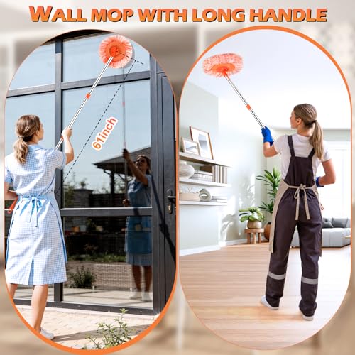 61 in Adjustable Cleaning Mop, Dolodomy 360° Rotatable Mops for Floor Cleaning with 4 Reusable Heads, 2 Fabrics Wall Mop for Floor Door Window Ceiling and Bathroom