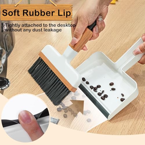 ThinkLearn Mini Dustpan and Brush Set, Bamboo Handle with Rubber Lip
