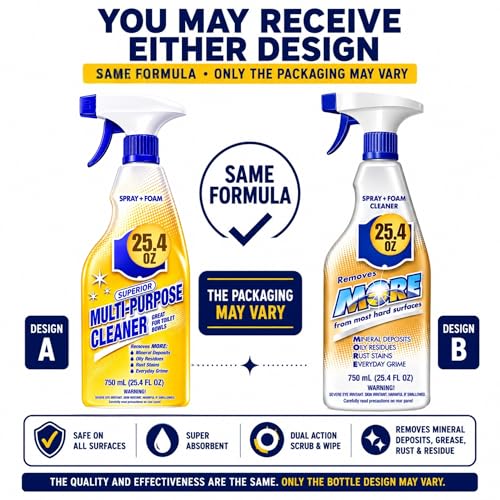 R&C Store Essentials Home Cleaning Bundle Kit, Includes Multi-Purpose More Spray and Foam Cleaner 25.4 oz + 2 Dual Scrub Sponges, Kitchen & Bathroom Cleaning Set