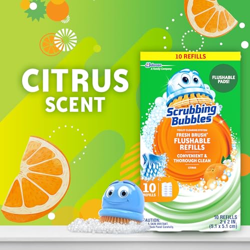 Scrubbing Bubbles Flushable Toilet Bowl Wand Cleaner Refills, Fresh Brush Cleaner Toilet Refill Pads, Removes Limescale & Odors, Citrus Scent, 10 Count (Pack of 1)