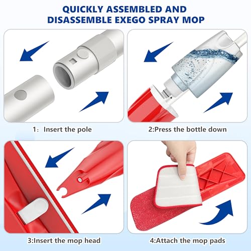 Spray Mops for Floor Cleaning: EXEGO Wet Mop with 3 Washable Microfiber Pads for Swiffer Powermop - Floor Flat Mop Dust Dry Nops for Hardwood Tile Wood Laminate Vinyl Marble - Home Commercial Mop