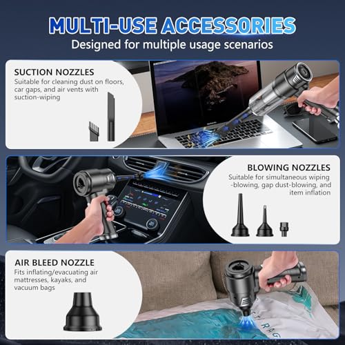 KMM Handheld Car Vacuum Cleaner, 10000PA Vacuum Cleaner & Air Duster, 120W High Power Hand Held Vacuum Cordless, Portable Vacuum Rechargeable with Multi-Nozzles & LED Light for Car, Home, Pet, Office
