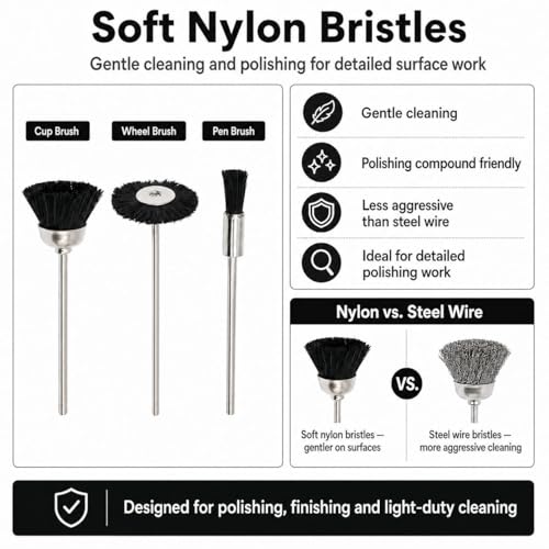 NIUPIKA Soft Nylon Bristle Brushes Cup Wire Brush Set Cleaning Polishing Accessories 2.35mm Shank for Rotary Drill Tools Pack of 30 Pieces