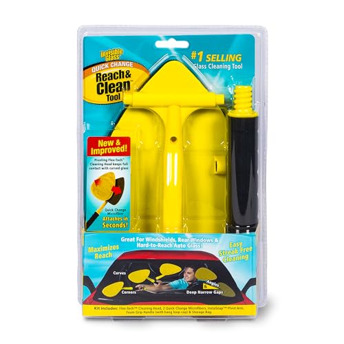 Invisible Glass 95160 Reach & Clean Windshield Cleaning Tool and Car Window Cleaner Tool for Interior and Exterior Auto Glass, Trucks, SUVs, RVs and Home Windows with 2 Microfiber Pads and Storage Bag