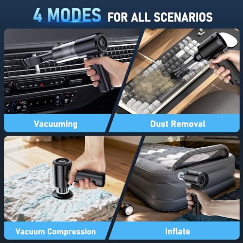 MZHSMZHR Car Vacuum Portable Cordless, 35000Pa High Power Brushless Motor Handheld Vacuum, 6-in-1 Rechargeable Mini Cleaner with Air Duster for Car, Home, Pet Hair, Keyboard, Graphite Grey