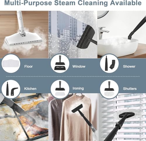6-in-1 Steam Mop, 1200W Rotated Steam Cleaner for Home, 2 Modes, 400ML Removable Tank, 23FT Cord, 2 Washable Pads, Multi-Surface Steamer for Hard Floor, Laminate Floor, Tiles Cleaning (Pearl White)
