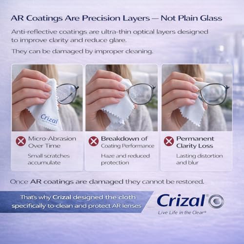Crizal Microfiber Cleaning Cloths for Eyeglasses – Designed & Tested by CRIZAL® for AR-Coated Lenses – Safe Lens Cleaning Without Scratching-4 Pack