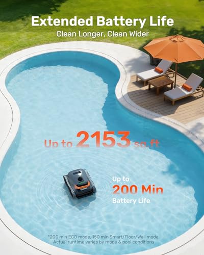 Gosvor LiteVac G1 Pool Vacuum for Inground & Above Ground Pools, Up to 200 Mins, Floor/Wall/Waterline/Shallow Area Cleaning with Smart Navigation, 15.2 lbs Lightweight, Double Filtration, Orange