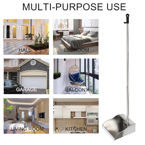 Stainless Steel Dustpan Metal Dustpan with Handle Heavy Duty Dust Pan Upright Dust Pan for Home Office Lobby