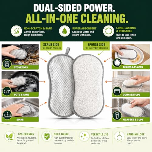 R&C Store Essentials Home Cleaning Bundle Kit, Includes Multi-Purpose More Spray and Foam Cleaner 25.4 oz + 2 Dual Scrub Sponges, Kitchen & Bathroom Cleaning Set