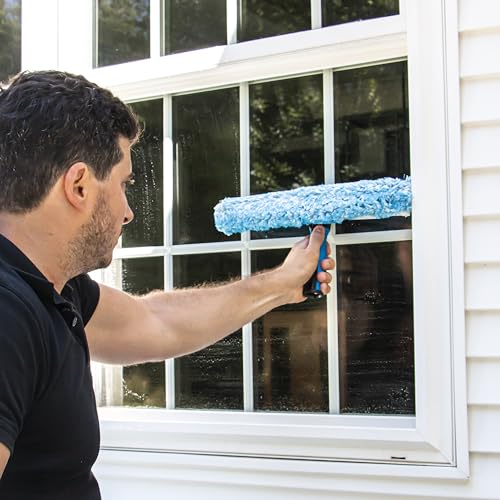 Unger Professional Connect and Clean 2-in-1 Squeegee and Scrubber, 10” Window Cleaning Tool, Commercial and Residential Use, Washer Cleaner Supplies to Remove Excess Water and Dry