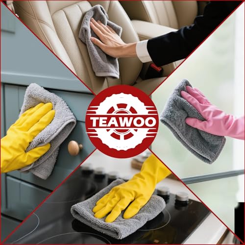 TEAWOO Microfiber Cleaning Cloths Bulk-15 Pack, Gray Microfiber Towels for Cars, Ultra Absorbent Microfiber Towel Weave Grime & Liquid for Streak-Free Mirror Shine - Car Washing Cloth, 12x12 inches