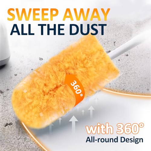 Heavy Duty Multi Surface 360°Heavy Duty 12 Duster Refills & 1 Handle, Compatible with Swiffer Dusters，Disposable Dusters for Cleaning