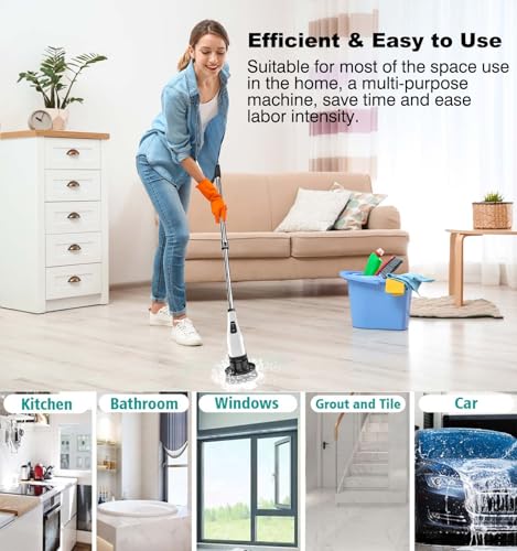 MGLSDeet Electric Spin Scrubber Scrub Brush, Rechargeable Cleaning Brush with 8 in 1 Replaceable Brush Heads, Cordless Power Spin Scrubber 90Mins for Bathroom Shower Bathtub Glass Car