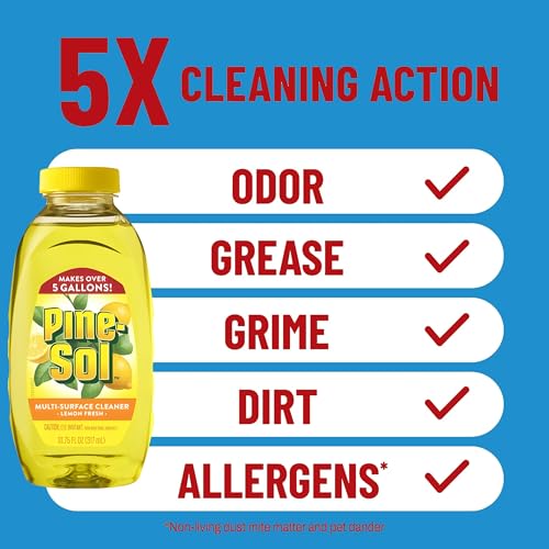 Pine-Sol Multi Surface Cleaner, 6 Pack, Concentrated Multi Purpose Cleaner and Degreaser for Kitchen and Bathroom, Makes 5 Gallons, Lemon Fresh Scent, 10.75 oz. Each