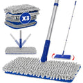 Enspoway 2-Sided Microfiber Dust Mop: Dry Flat Wall Mop for Hardwood Floors with 3 Reusable Pads Reversible Head for Apartment Kitchen Tile Laminate Pet Hair Cleaning