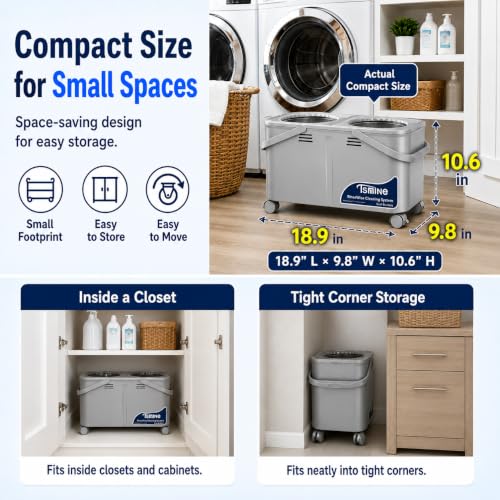 Compact Spin Mop for Apartments & Small Spaces, Clean & Dirty Water Separation Mop Bucket for Pet Owners & Daily Cleaning,360° Swivel Wheels, Safe for Hardwood & Tile, Adjustable Handle, 6 Mop Heads