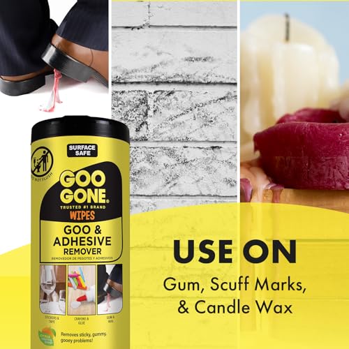 Goo Gone Clean Up Wipes Adhesive Remover - 24 Count - Removes Adhesive Residue Labels Stickers Crayon Tree Sap Gum Masking Tape Glue and More