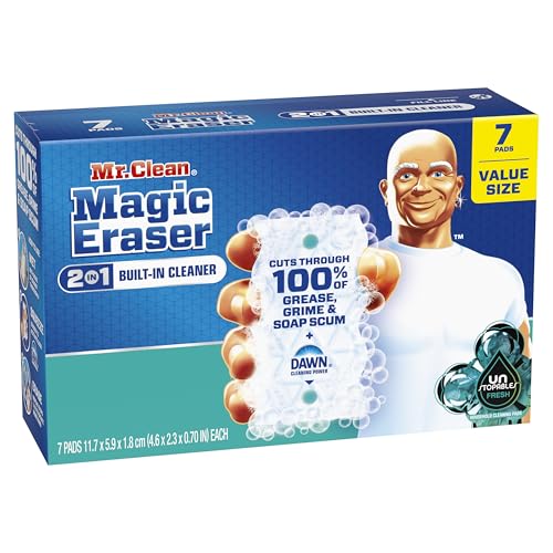 Mr. Clean Magic Eraser Foaming Sponge, All Purpose Cleaner, Dawn Cleaning Power, Wall, Sneaker, Oven Cleaner, Kitchen, Bathroom, Shower Cleaning Supplies, Scrubber, Ultra Foamy, 7ct