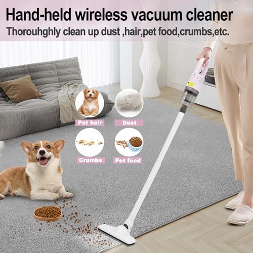 SIPPON 6-in-1 Lightweight Stick Vacuum Cleaner with 100W Powerful Motor, Mini Portable Household Handheld Vacuum Cleaner for Domestic Hard Floors, Carpets and Pet Hair(Pink Cordless)