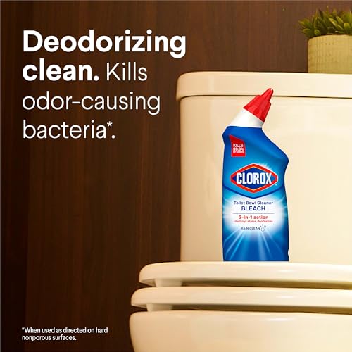 Clorox Toilet Bowl Cleaner with Bleach, Rain Clean Scent, Kills 99.9% of Germs, Removes Toilet Rings and Mold Stains, 24 fl oz, Pack of 12