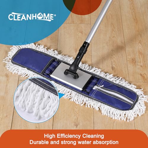CLEANHOME 24" Commercial Dust Mop for Floor Cleaning, Heavy Duty Duster Floor Mop with 59” Extendable Long Handle,Hotel Gym Garage Hospital Household Cleaning Supplies for Hardwood,Marble Floors,Blue