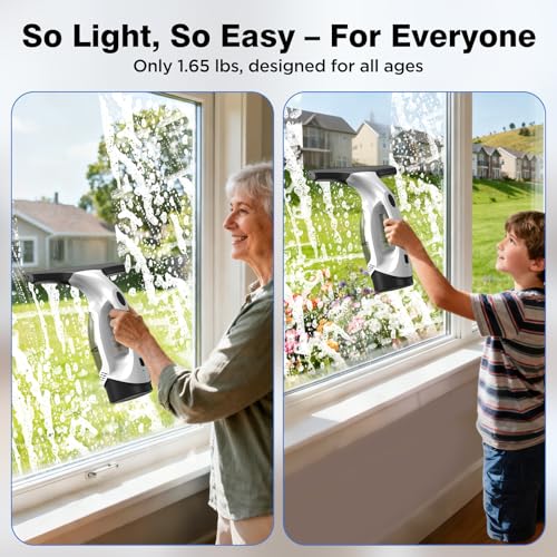 ZRHI Window Vacuum Squeegee Cordless, 2000Pa Electric Window Cleaner Tool with 2200mAh & 150ml Water Collection Tank, Cleaning Kit Shower Squeegee for Glass Doors, Tiles, Mirrors, Car (Beige)