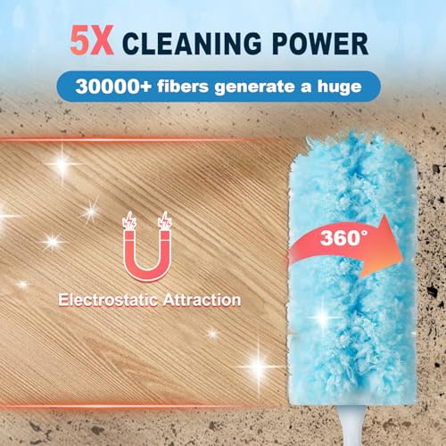 50Pcs Duster Refill Compatible with Swiffer Hand Duster +4FT Extended Handle +1 Handle, 360° Heavy Duty Duster Refills Kit for Cleaning, Office, Ceiling Fan, Baseboard & Blind
