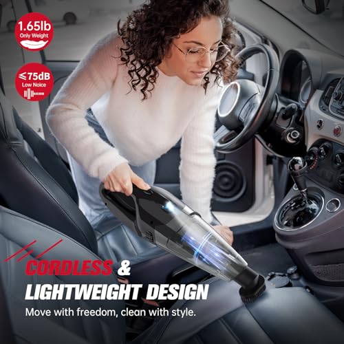 BSRCO Handheld Vacuum Cordless Rechargeable, 3-in-1 Car Vacuum Portable with LED Light & USB Charge, 1.65Lbs Lightweight Hand Vacuum Cleaner for Pet Hair, Home, Car Interior
